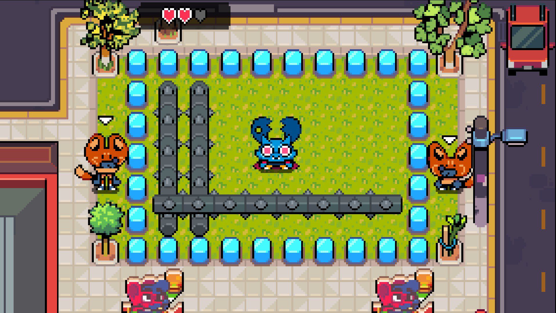 A jumping minigame with steel, spiky rollers