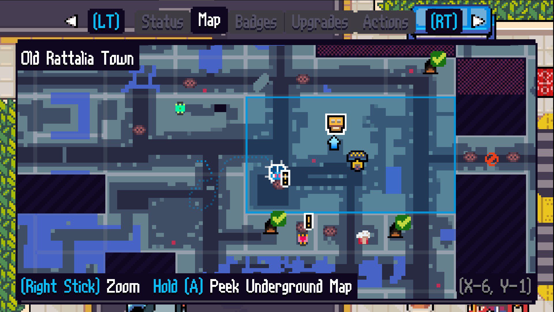 A map of a location in Pipistrello, with many icons scattered around