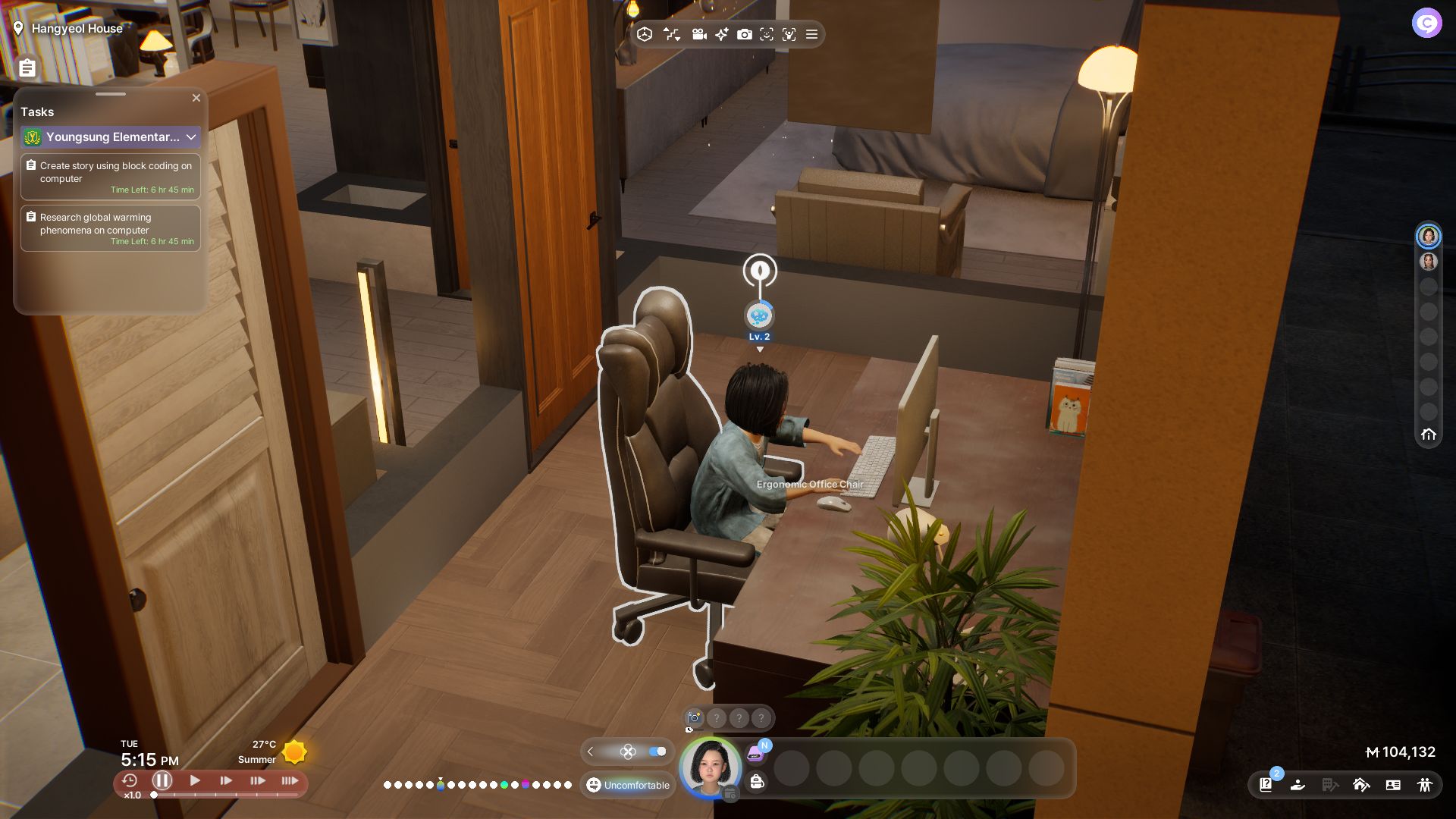 A child is doing a homework in InZoi.