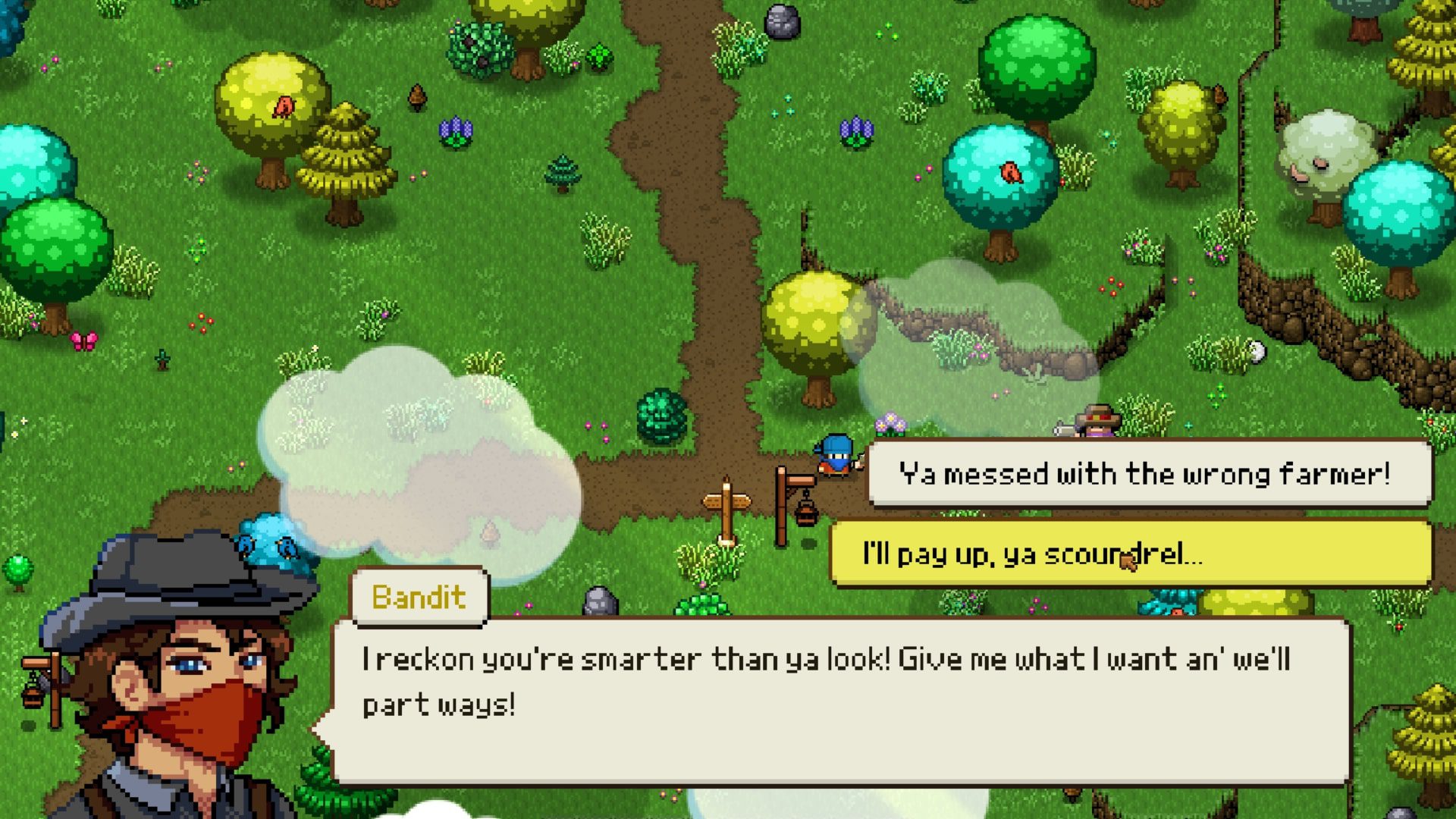 The player has encountered a thief in Cattle Country.