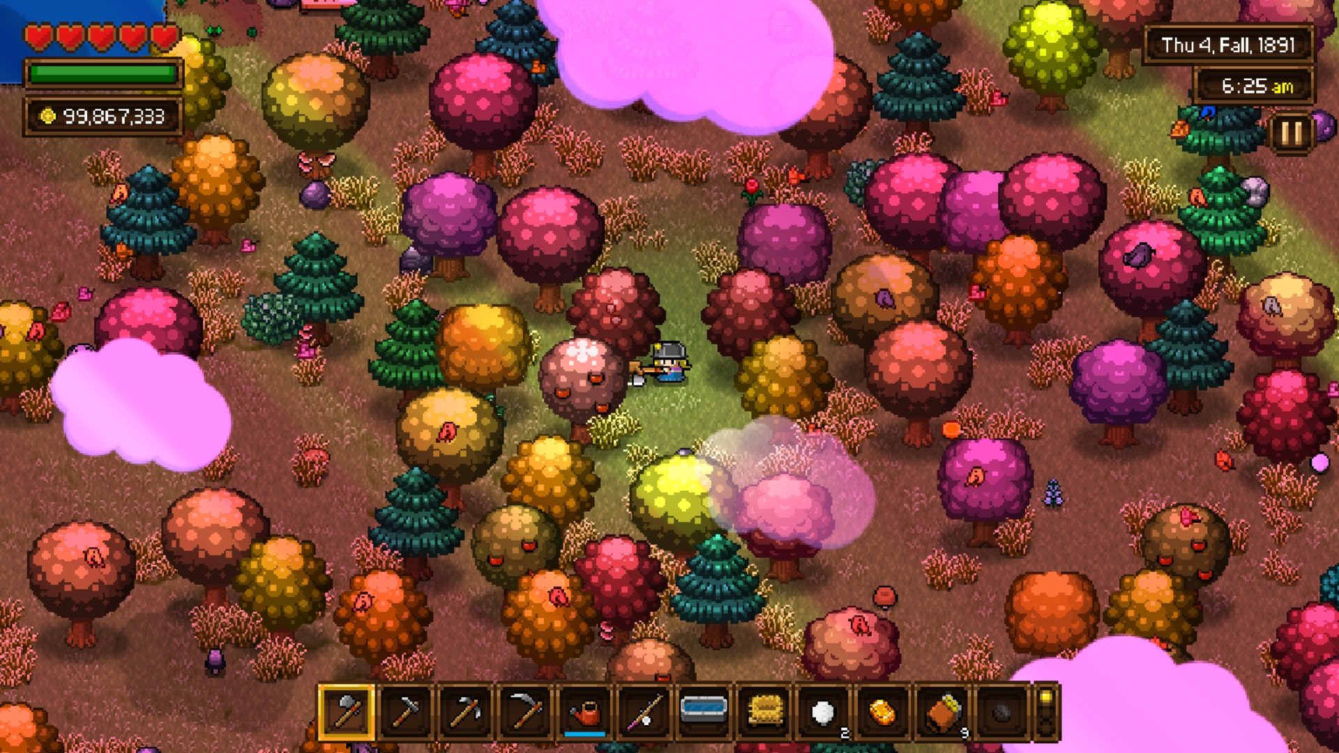 The player is collecting resources in Cattle Country