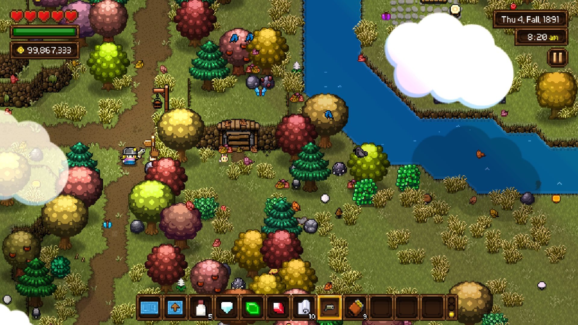The player is pointing a gun at the animals in Cattle Country
