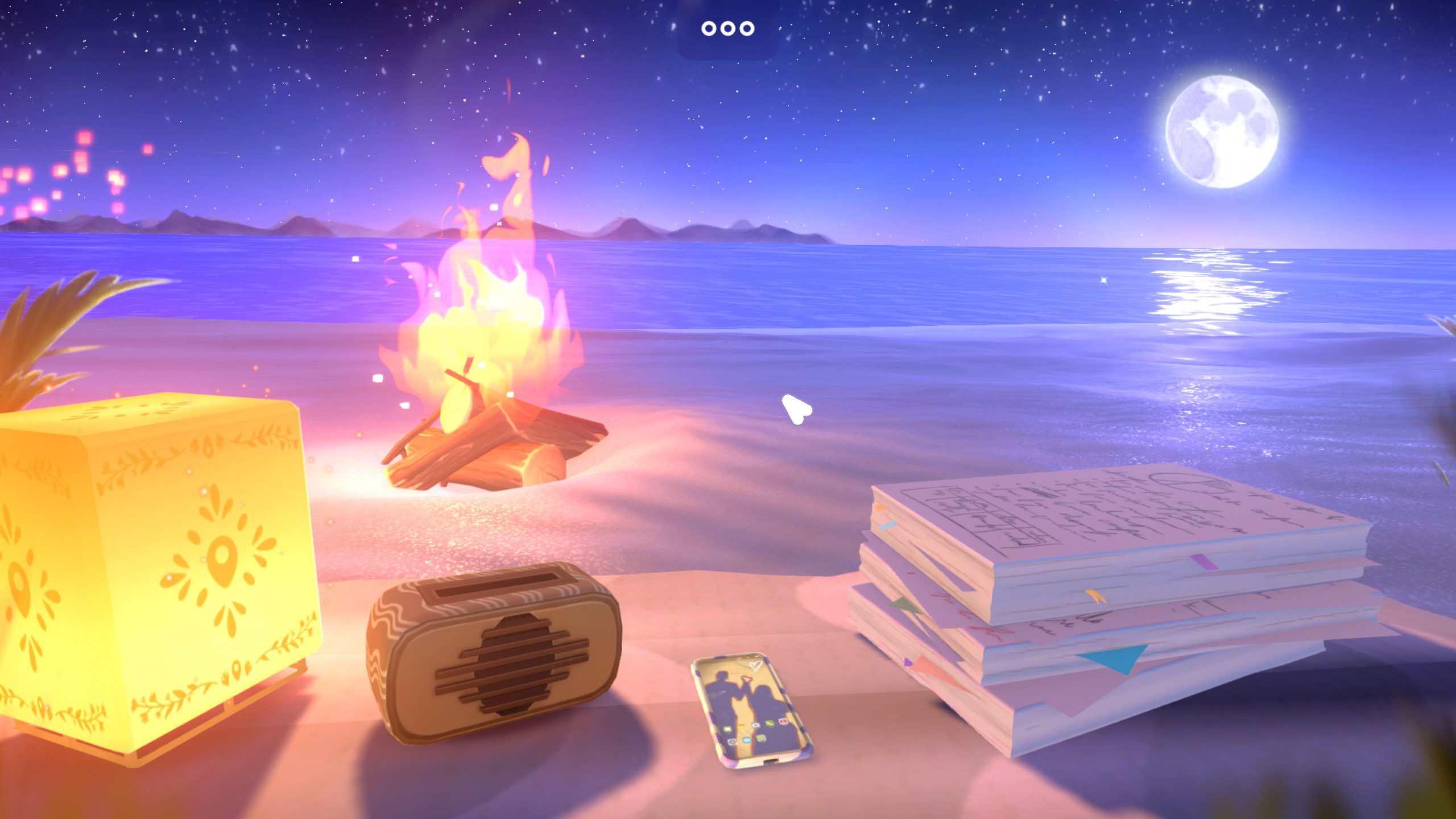 Camper Van: Make It Home Screenshot from the game's beginning showing a campfire.
