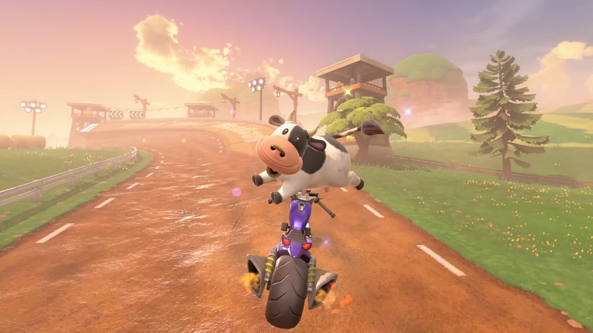 Mario Kart World cow jumping on bike