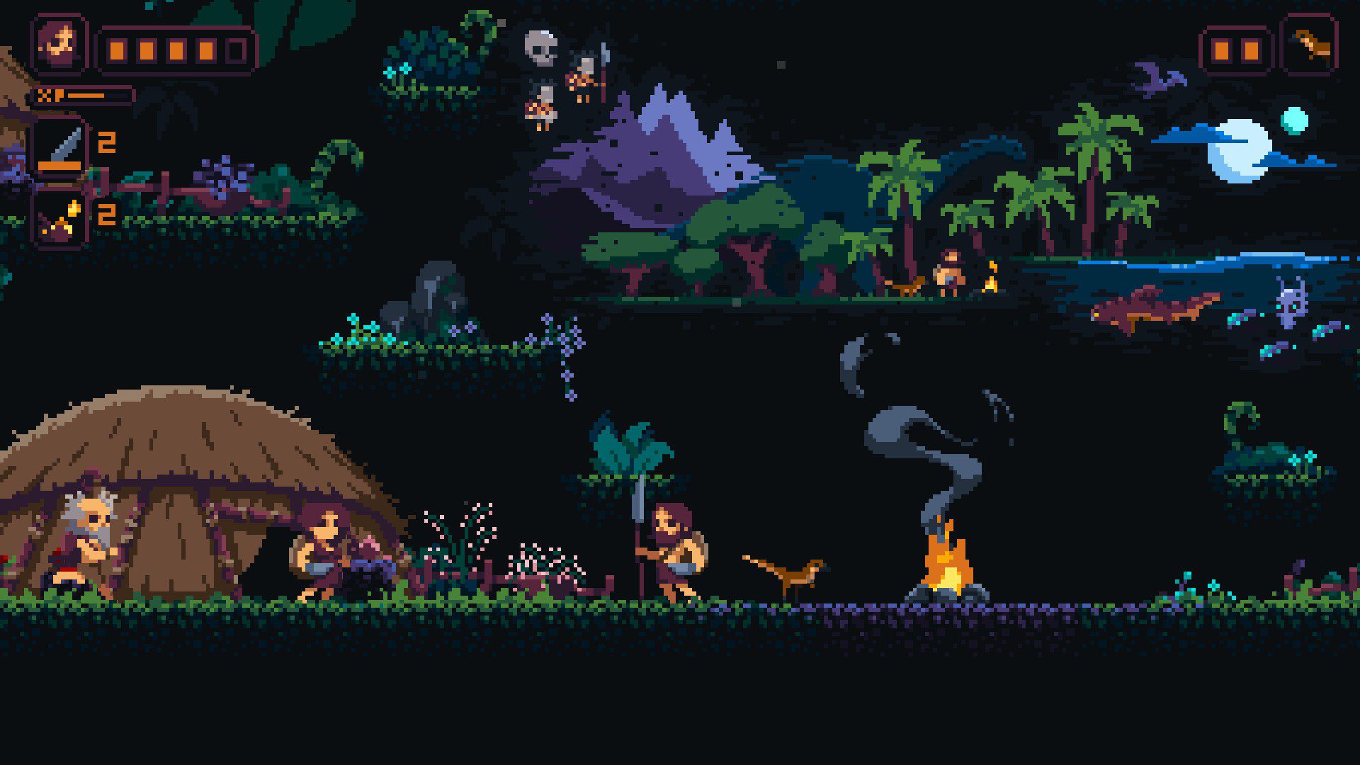 The home base: the village with other people running around. The mural behind shows a map.