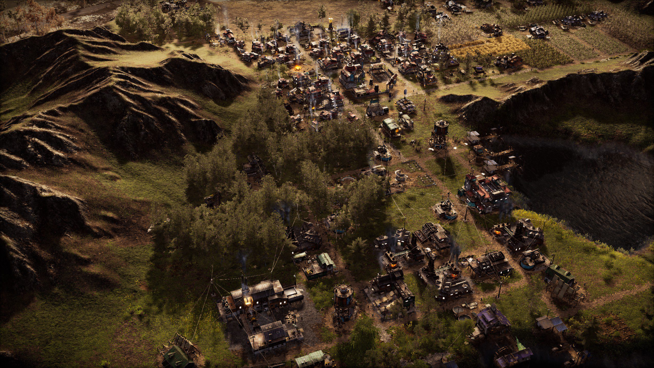 Endzone 2 screenshot of a large settlement with multiple residential and industrial building zones.