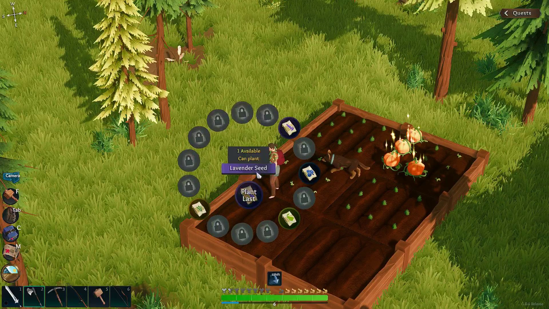 Len's Island Planting Seeds The player is planting seeds inside a farm frame in Len's Island.