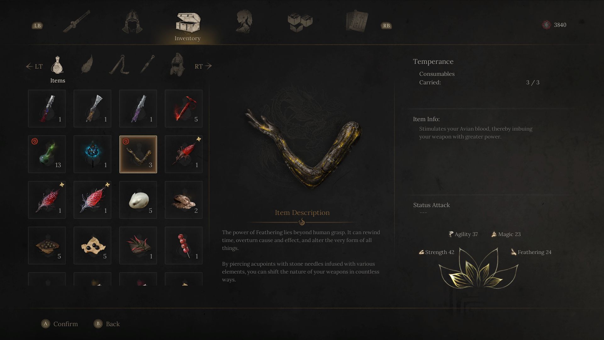 Temperance Item In Wuchang Temperance item in Wuchang's inventory.