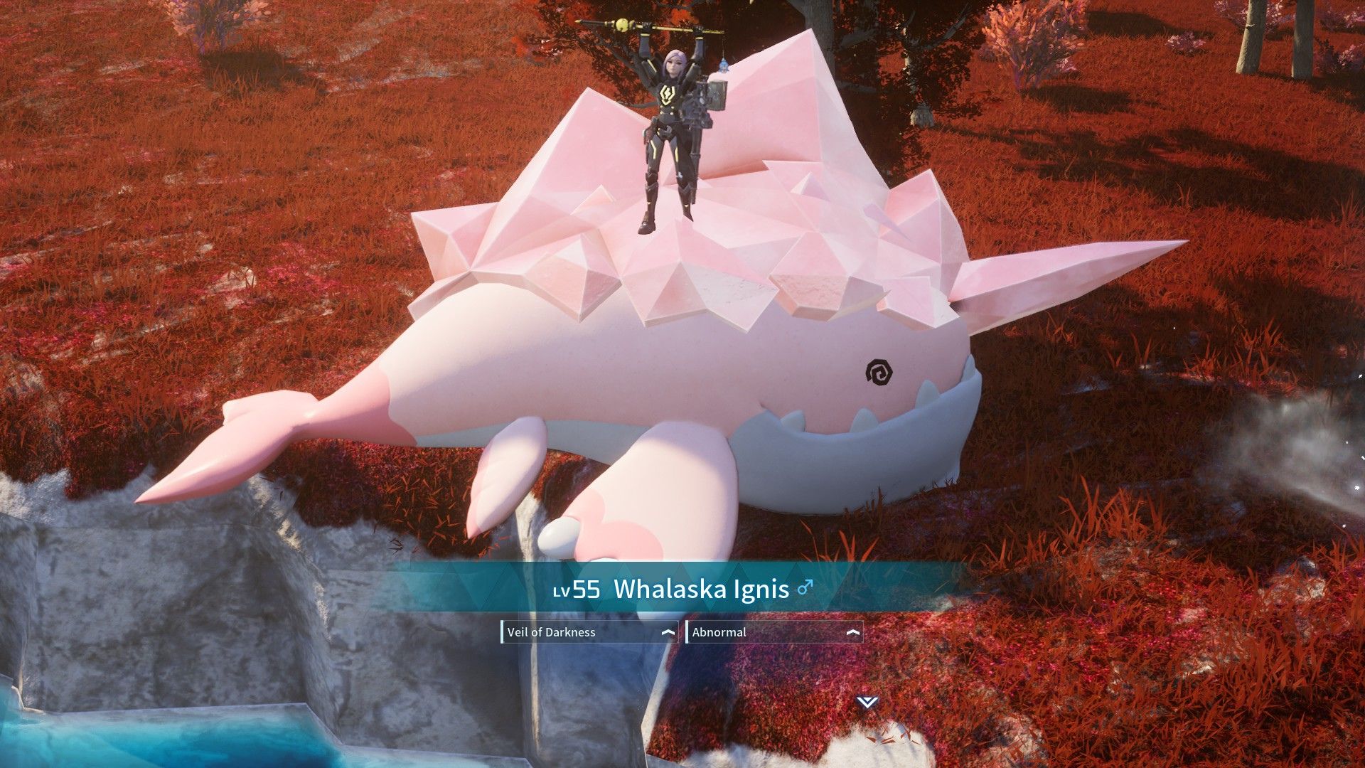 Catching Whalaska Ignis in Palworld.