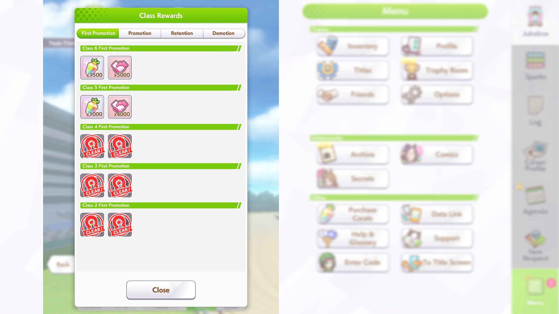 Team Trials rewards are shown in Umamusume Pretty Derby.