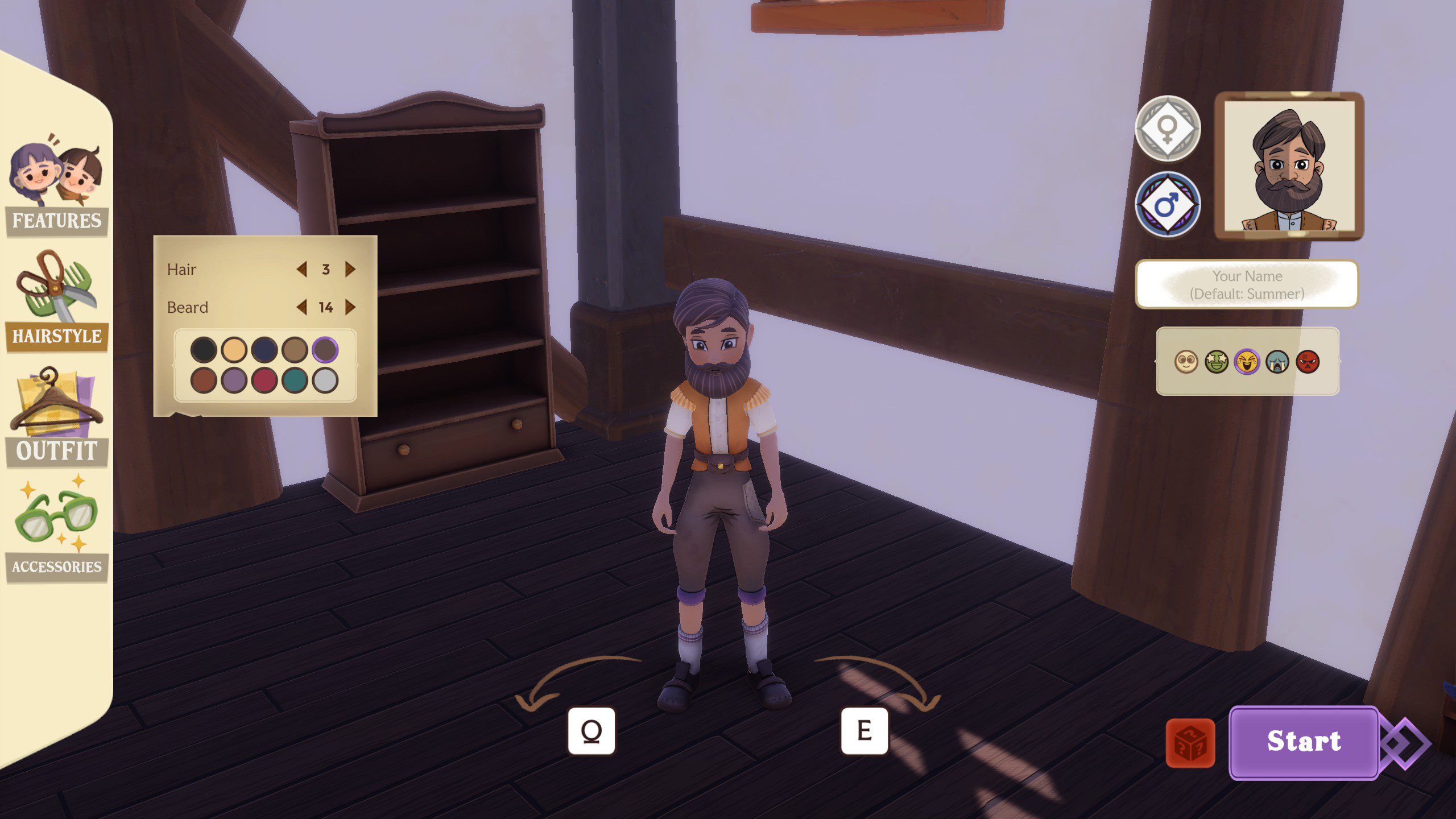 Magic Inn's character creation menu showing the different customization options.