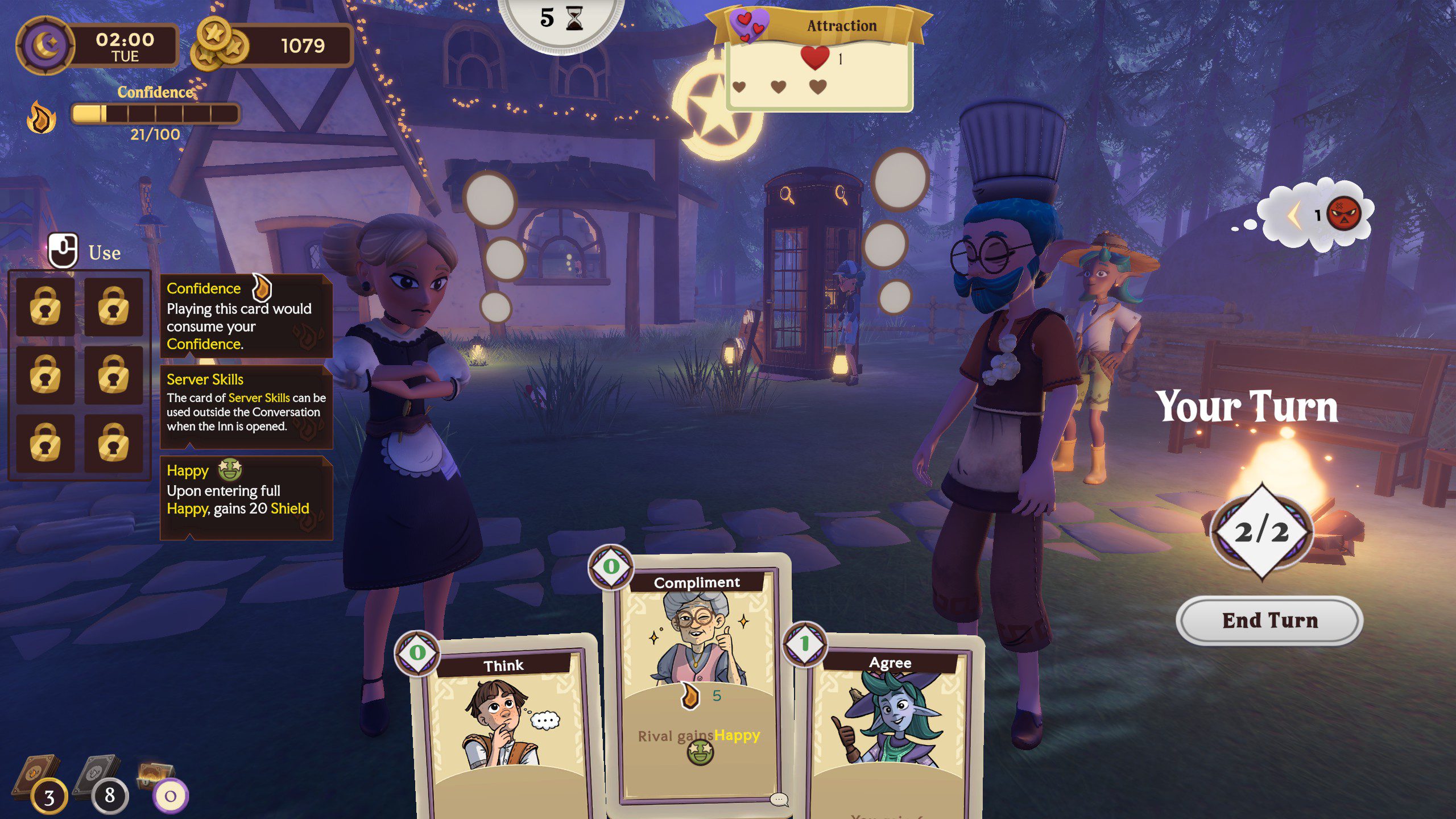 Magic Inn's socializing gameplay with cards.