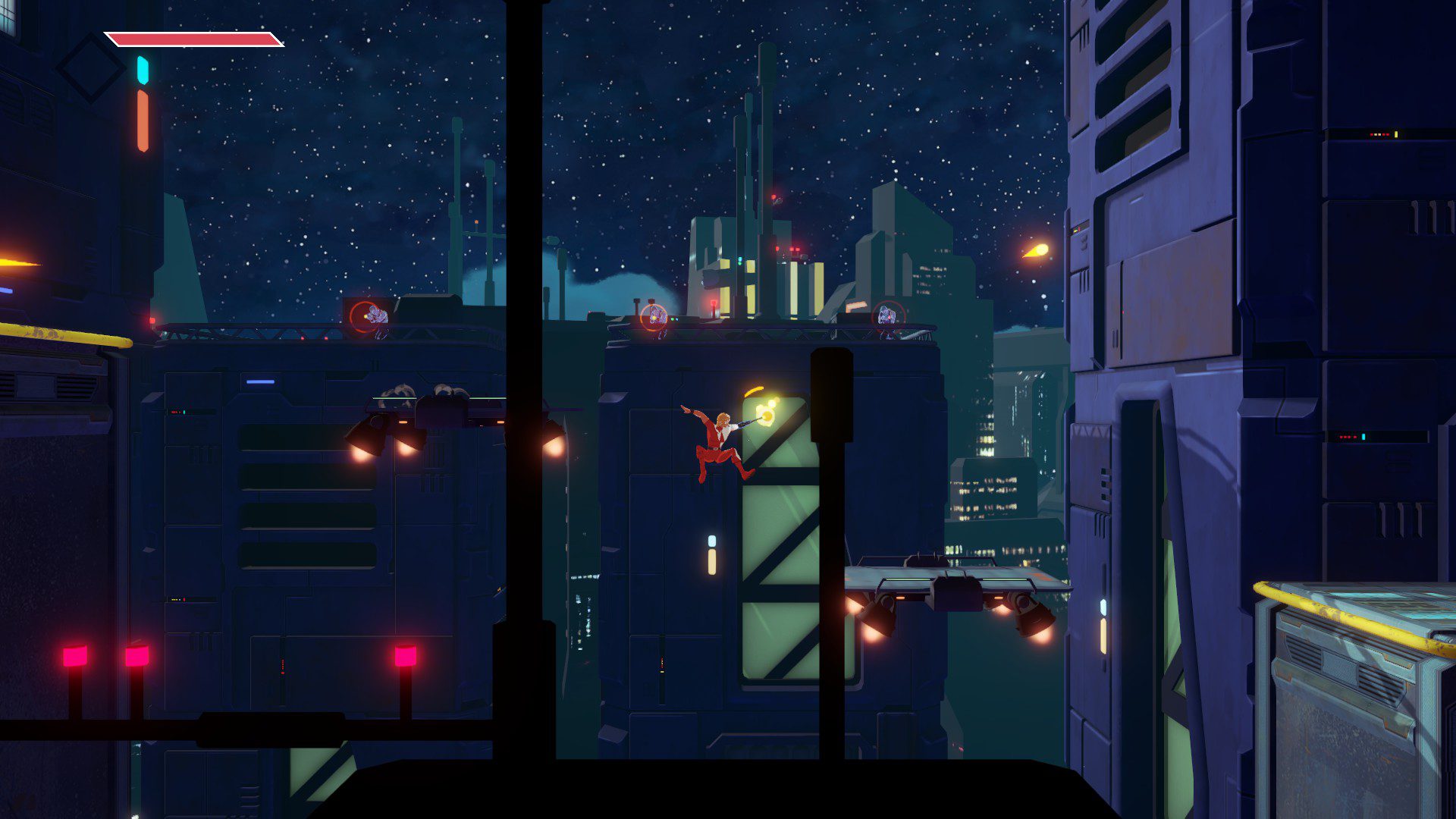 Cobra jumping between platforms with shooters in the background