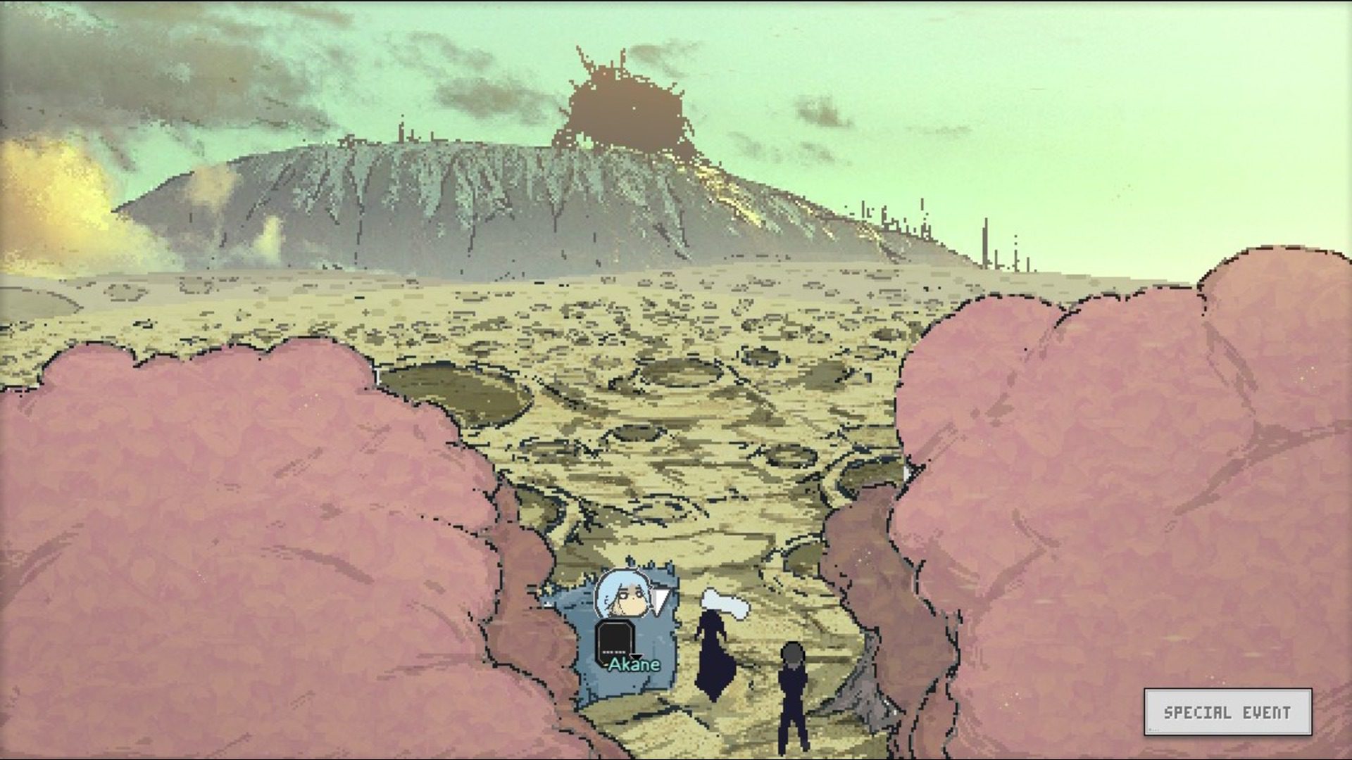 A wide shot of a battlefield, with missile craters covering the ground