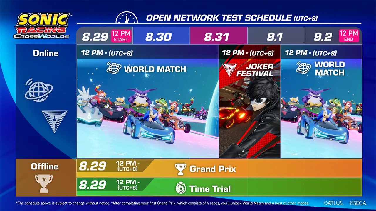 Sonic Racing CrossWorlds Open Network Test schedule Sonic Racing CrossWorlds Open Network Test schedule