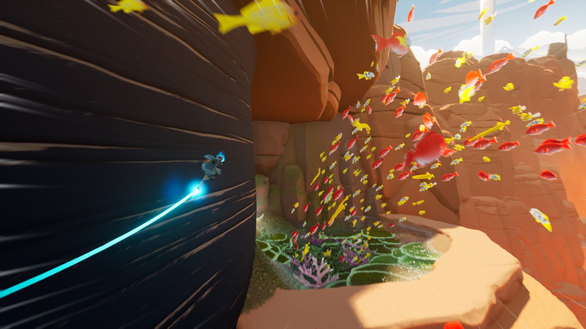 There's a great sense of speed and momentum in the game, even when doing fantastical things like surfing a stone wall. There's a great sense of speed and momentum in the game, even when doing fantastical things like surfing a stone wall.