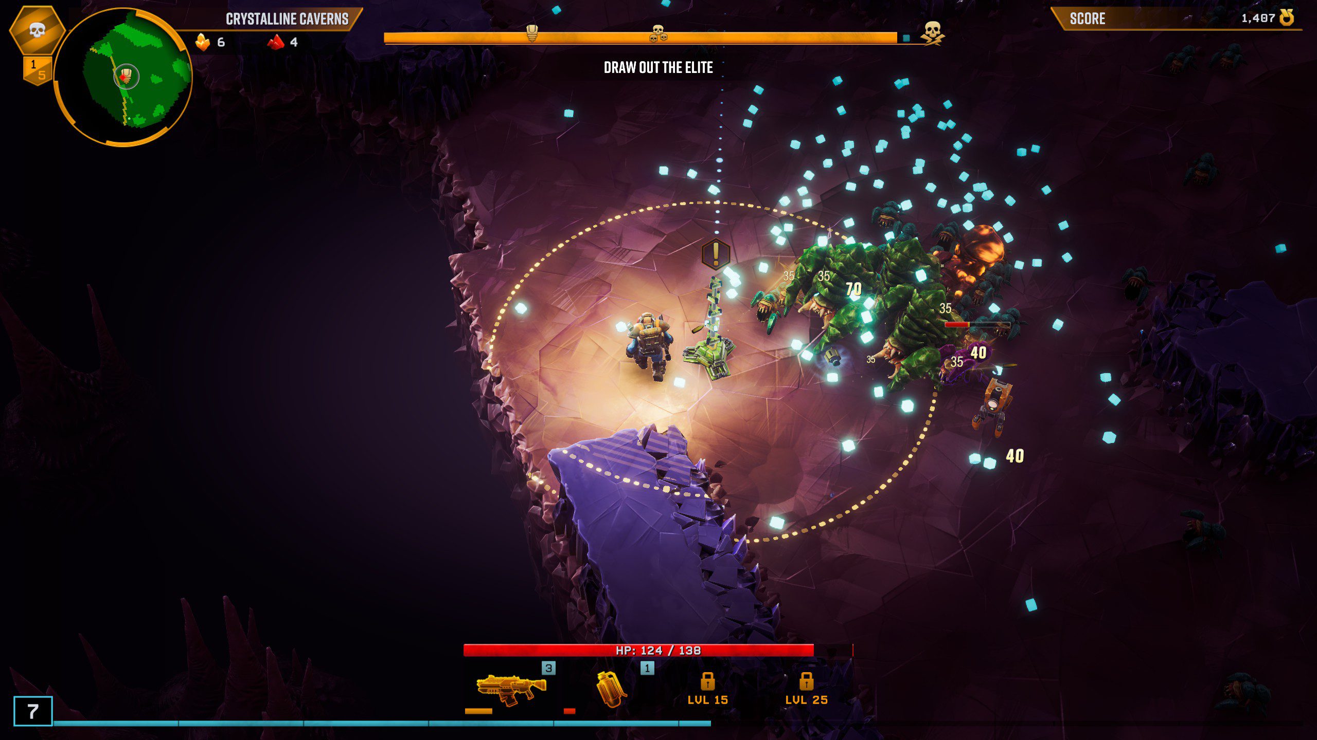 Deep Rock Galactic: Survivor clearing the area for a supply drop.