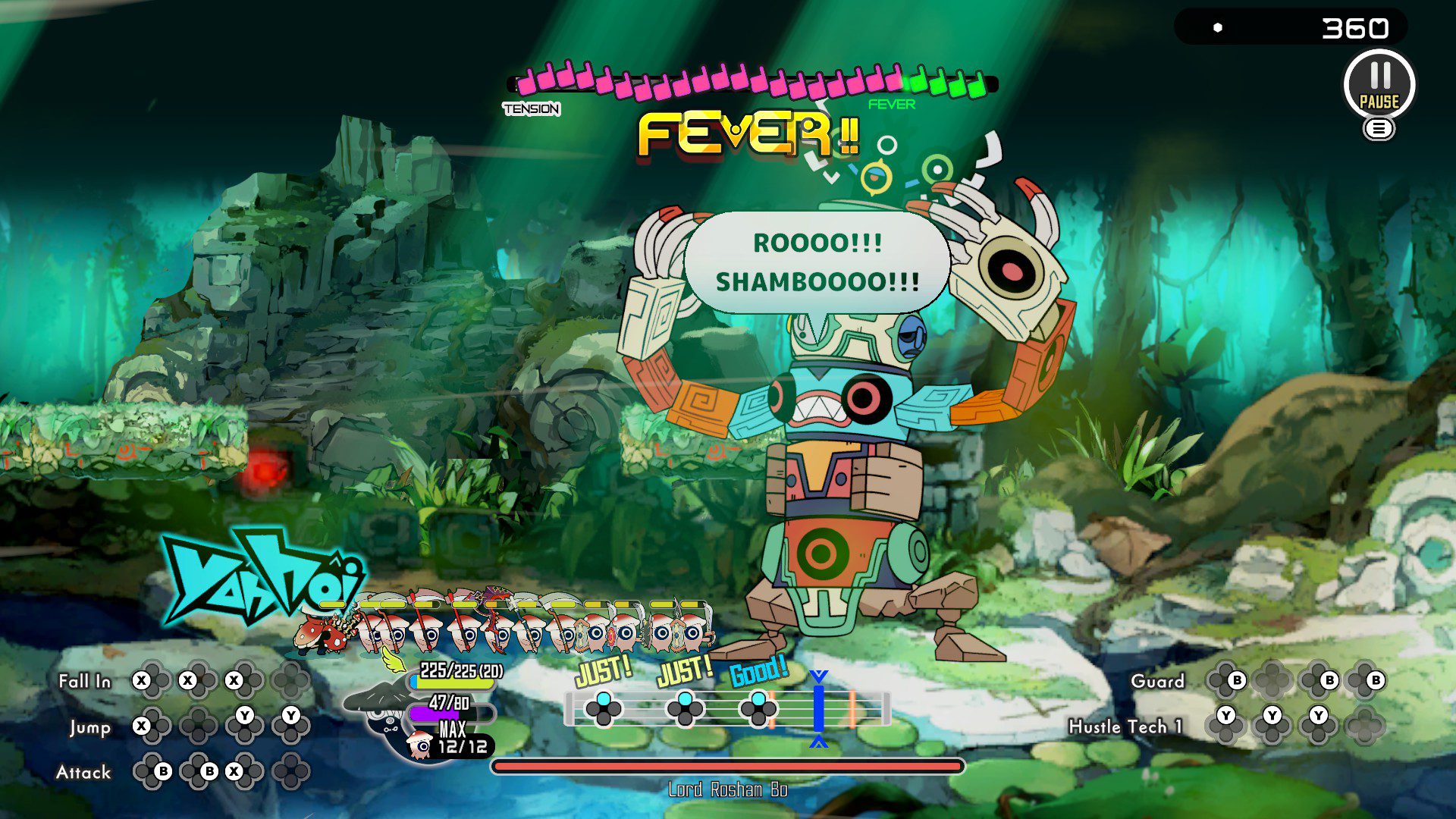 RataBoss A boss fight in a jungle against a big totem screaming "Roooo Shambooo"