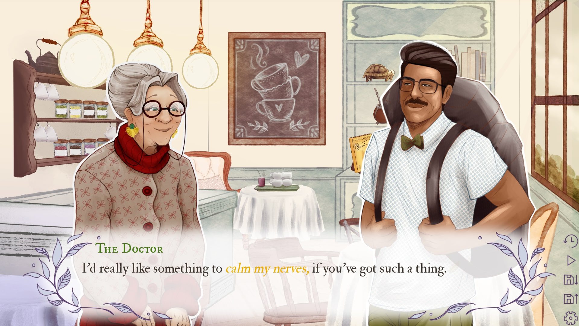 Miss Meadows is talking to a customer in Sips and Sonnets. Miss Meadows is talking to a customer in Sips and Sonnets.