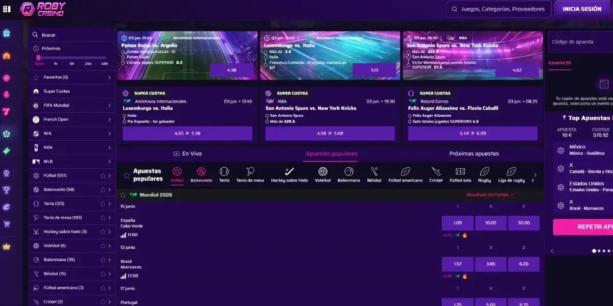 Roby Casino - Excelente experiencia en apuestas en directo