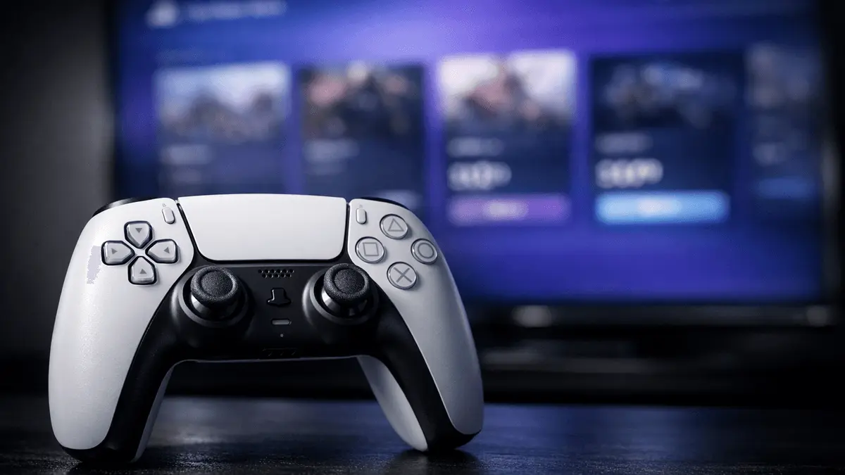 PlayStation 5 controller with blurred PS Store interface showing Marathon pricing confusion