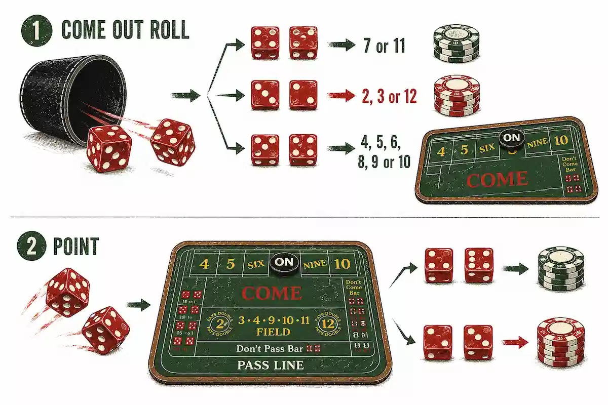 Cách Chơi Craps - Hai Giai Đoạn Cơ Bản