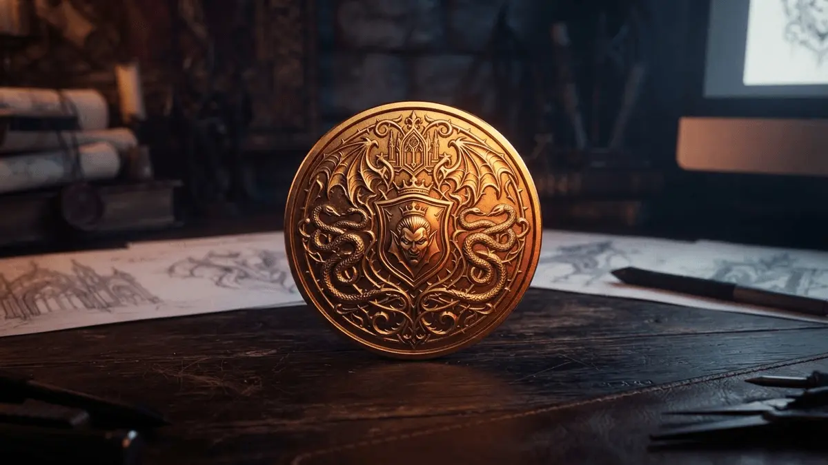 Golden master disc with gothic patterns symbolizing The Blood of Dawnwalker going gold before launch