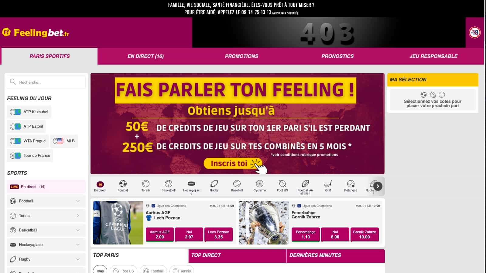 Feelingbet review screenshot FR desktop