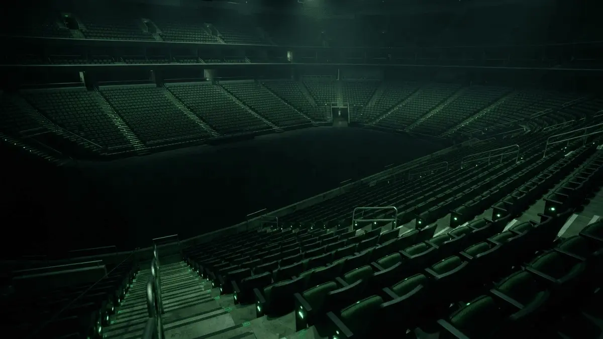 Empty arena seats with green lighting symbolizing Xbox Game Pass subscription shortfall