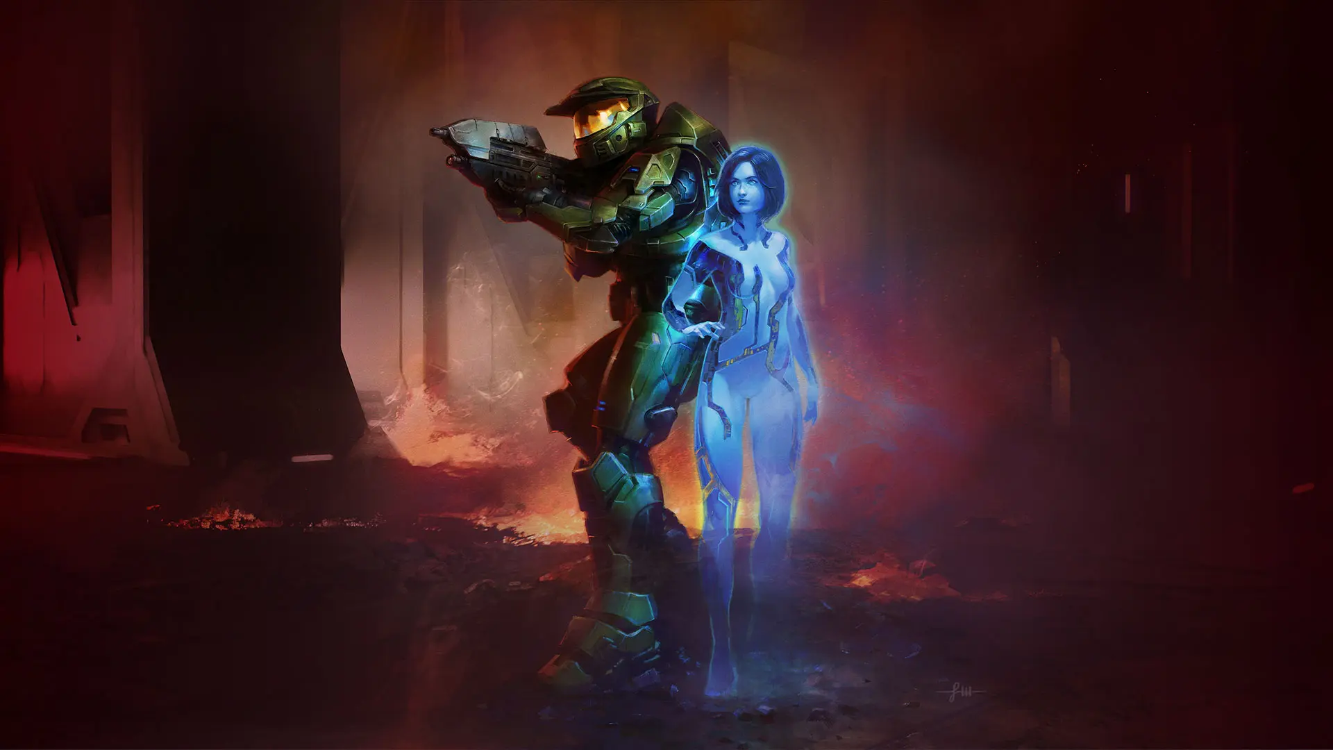 Halo character Master Chief and Cortana depicted in promo art.