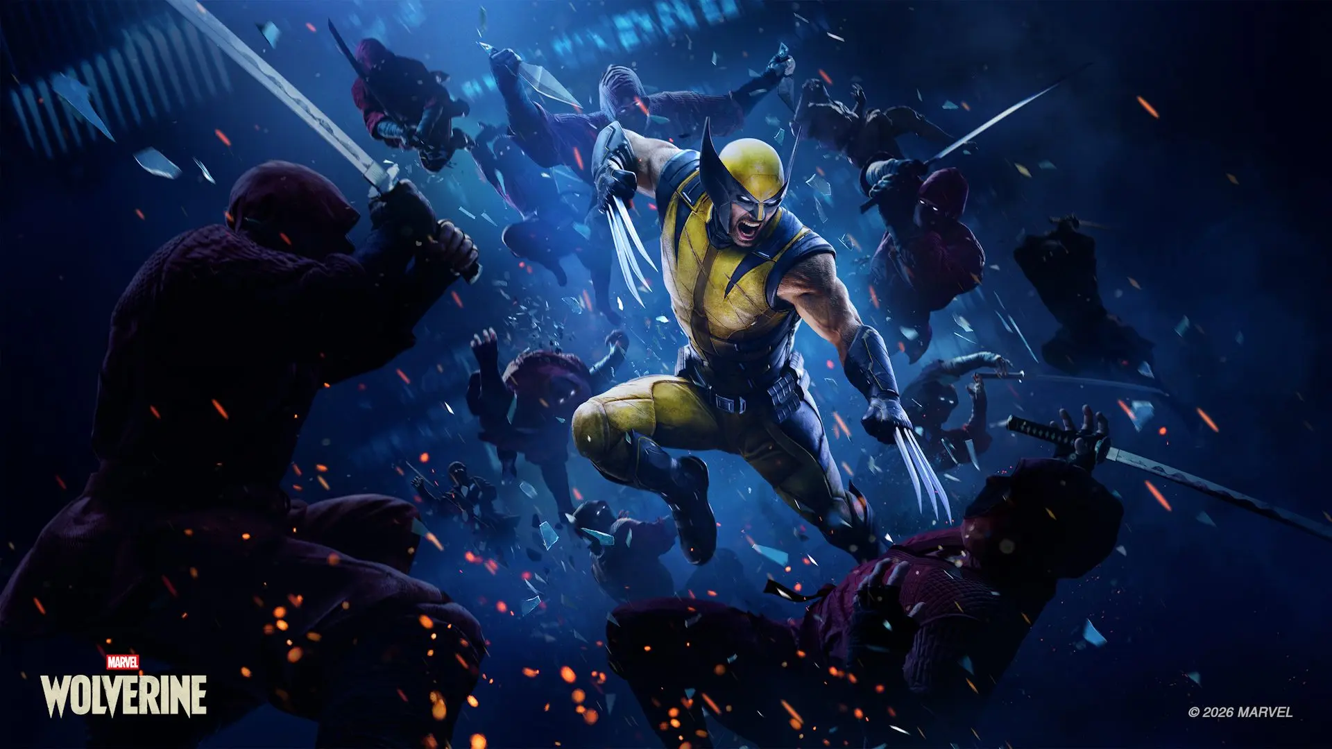 Wolverine in vibrant action on a comic cover, surrounded by enemies and debris.