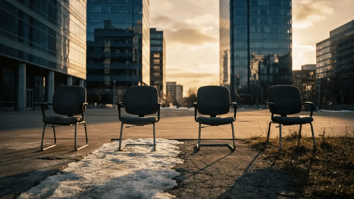 Empty office chairs symbolizing union workers protesting layoffs at Bethesda Game Studios locations