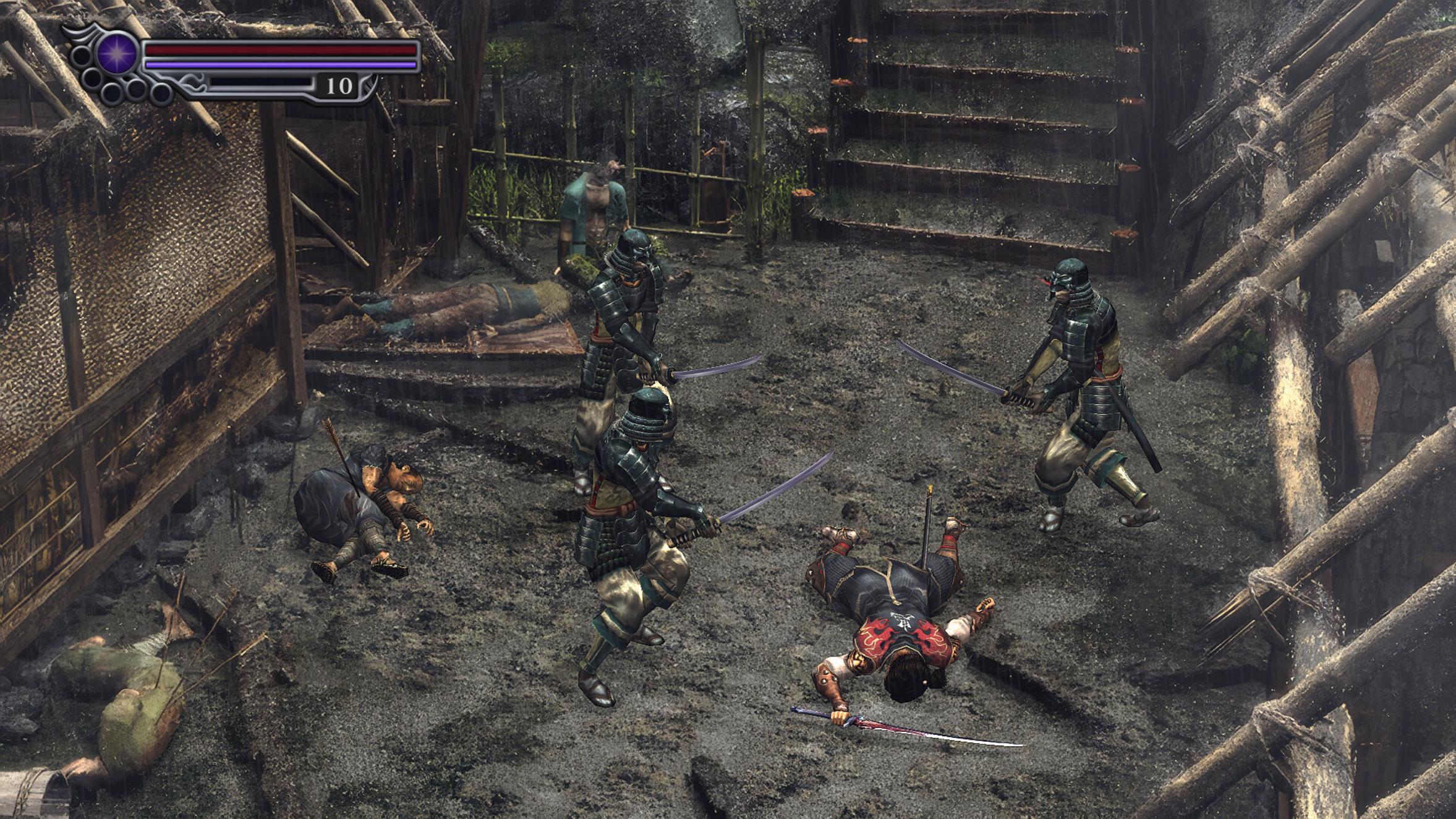 An intense battle scene in Onimusha Way of the Sword featuring samurai warriors.