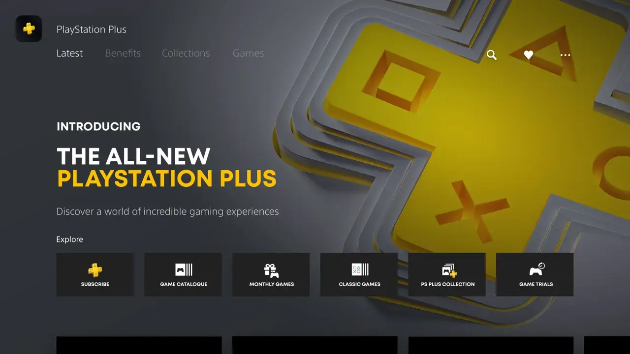 PlayStation Plus subscription interface showing subscription tiers and game catalogue options.