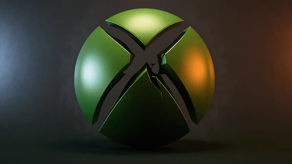 Xbox logo split by dramatic crack symbolizing internal division and identity crisis