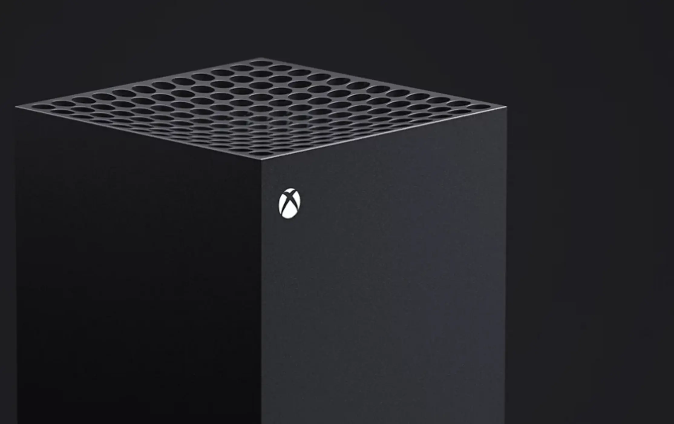 Close-up of the Xbox Series X console showcasing its design features.