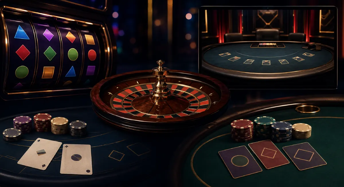 Slots, table games, poker, and live dealer games available online.