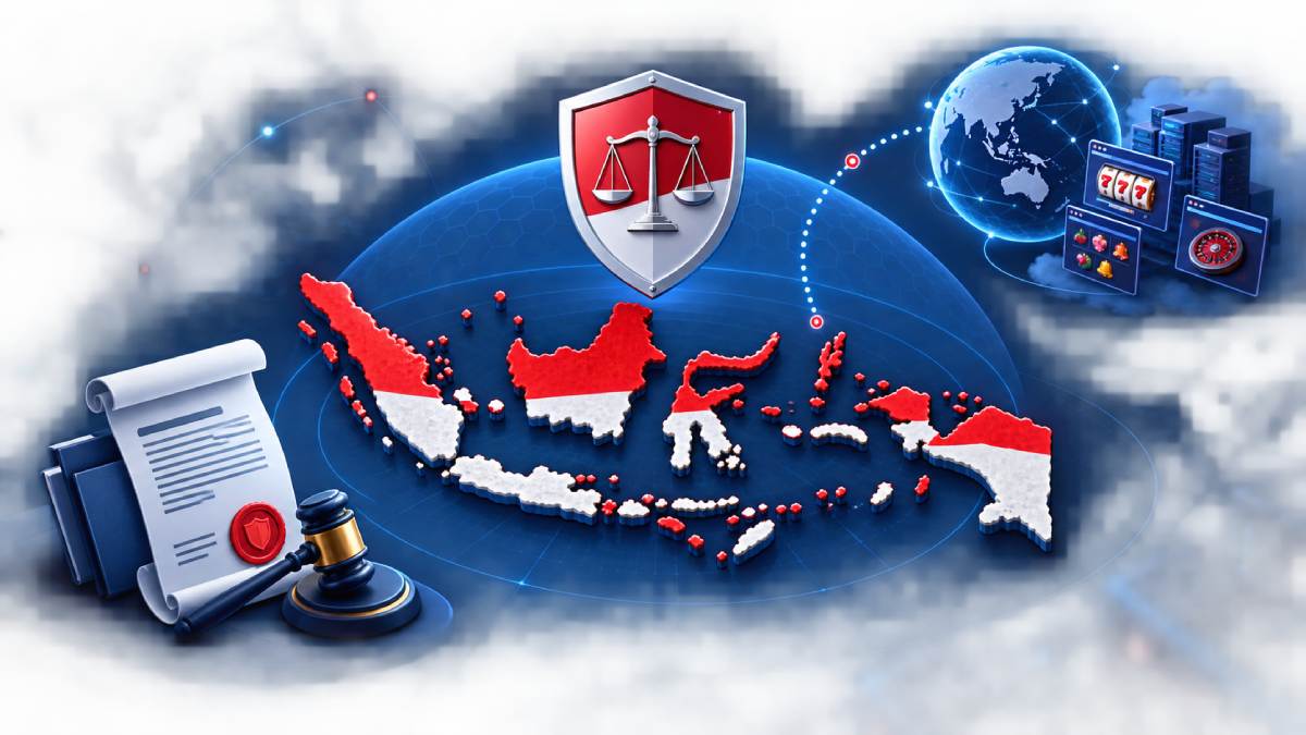 Illustration of the legal status of online gambling and offshore casino platforms in Indonesia.