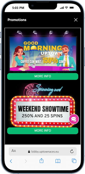 UpTown Aces - Best $10 deposit casino for VIP Cashback