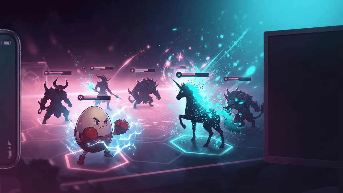 Honkai Nexus Anima auto-battler creatures positioned on tactical grid battlefield with mobile and PC elements
