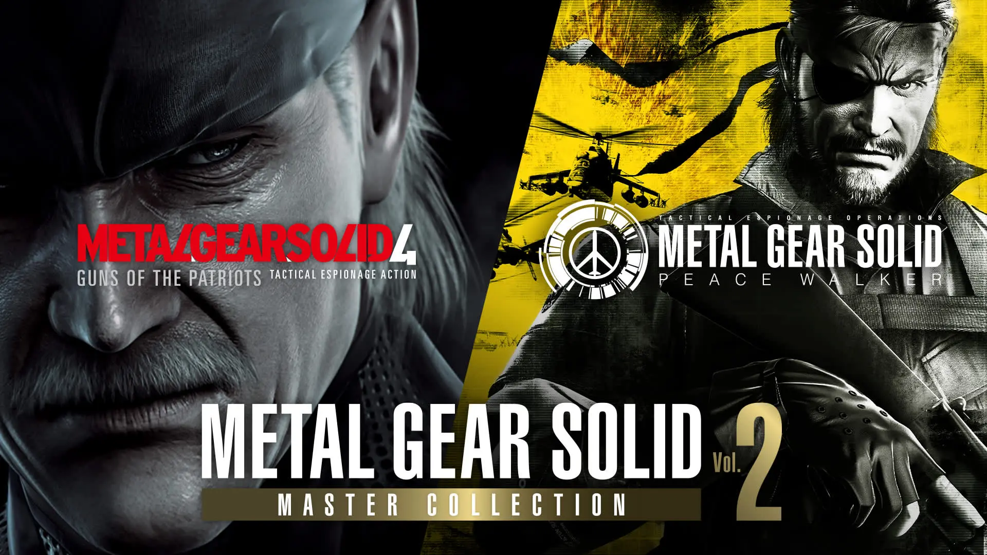 Promotional artwork for Metal Gear Solid Master Collection Vol. 2 featuring Old Snake and Big Boss