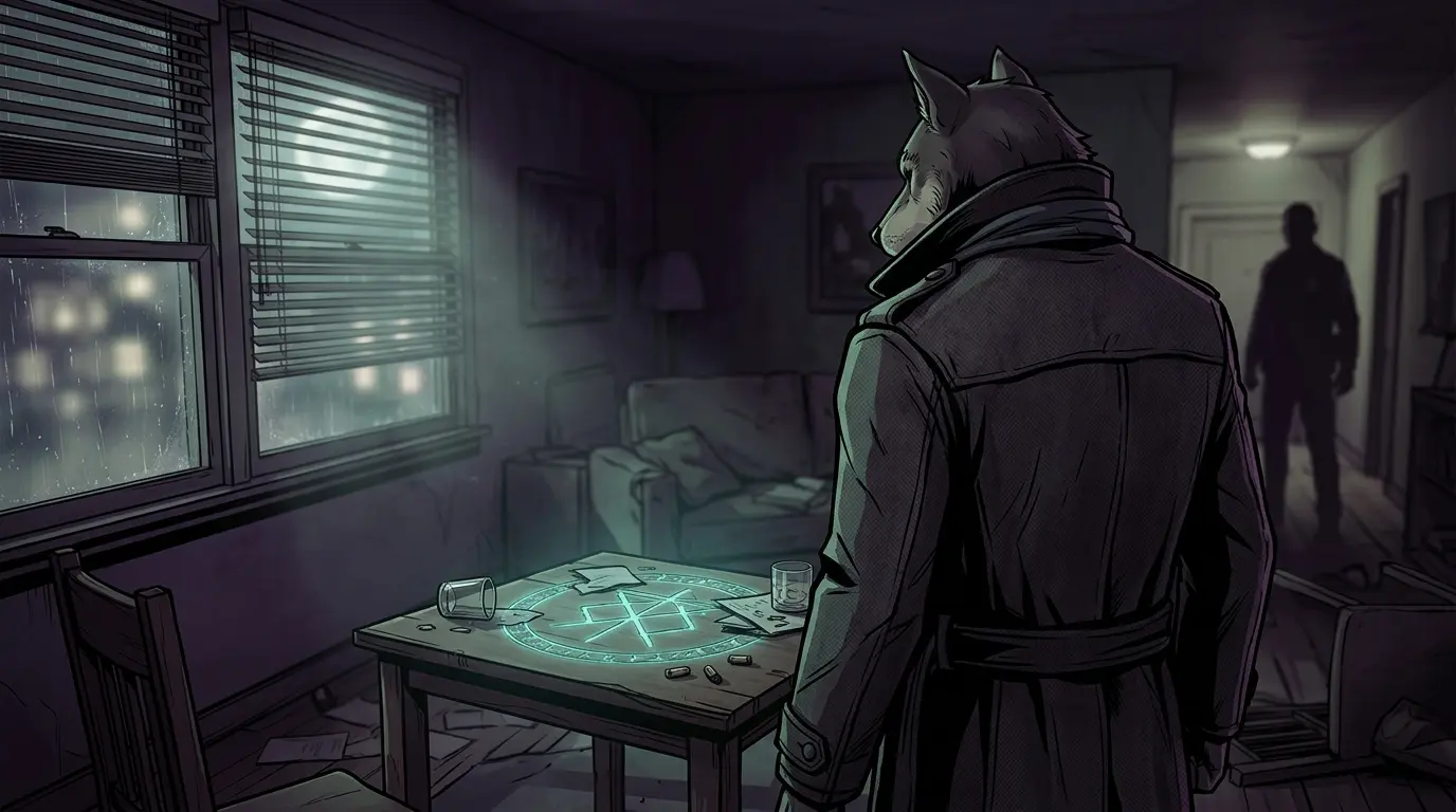 Bigby Wolf investigates a mysterious apartment crime scene in The Wolf Among Us 2.