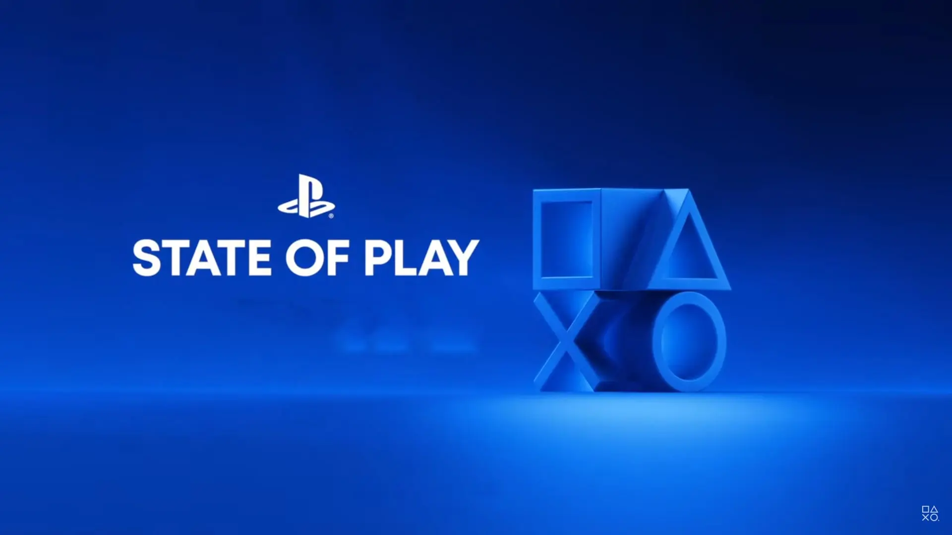 PlayStation State of Play logo next to 3D PlayStation controller shapes in blue lighting