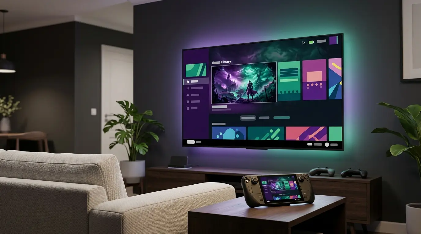 Big Picture beta interface highlighting oversized game artwork on a living-room gaming display